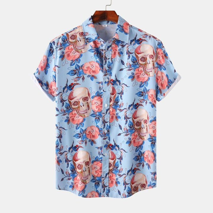 Rose Skull Print Button Up Shirt