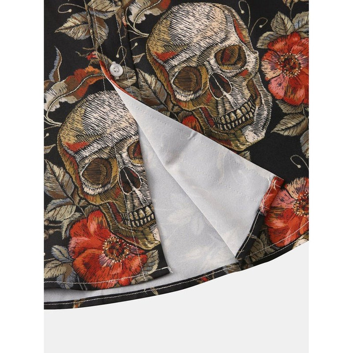 Rose Skull Print Button Up Shirt