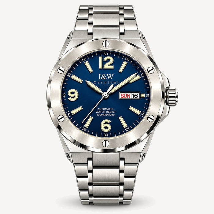 Men's Automatic Watch with Day-Date Display and Leather Strap