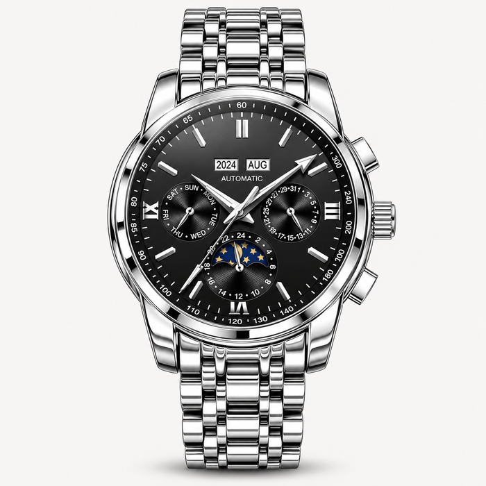Men's Automatic Moon Phase Watch Stainless Steel Bracelet
