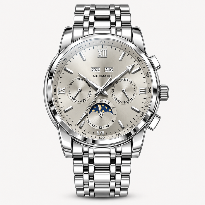Men's Automatic Moon Phase Watch Stainless Steel Bracelet