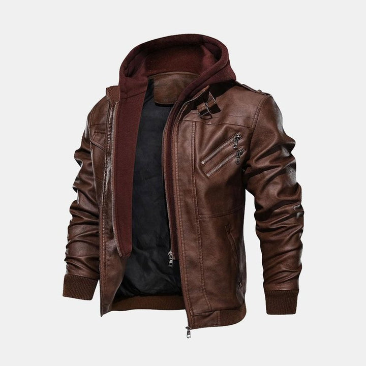 Detachable Hooded Leather Jacket
