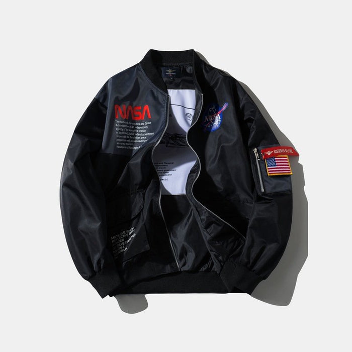 Oversized NASA Print Bomber Jacket