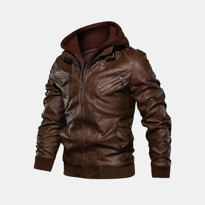 Detachable Hooded Leather Jacket