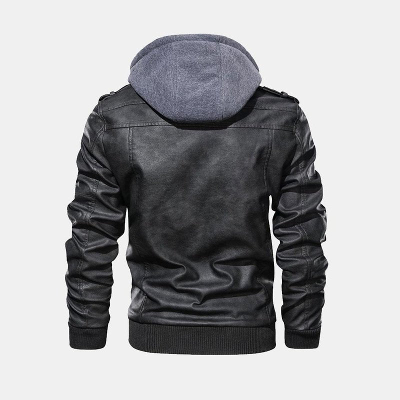 Detachable Hooded Leather Jacket