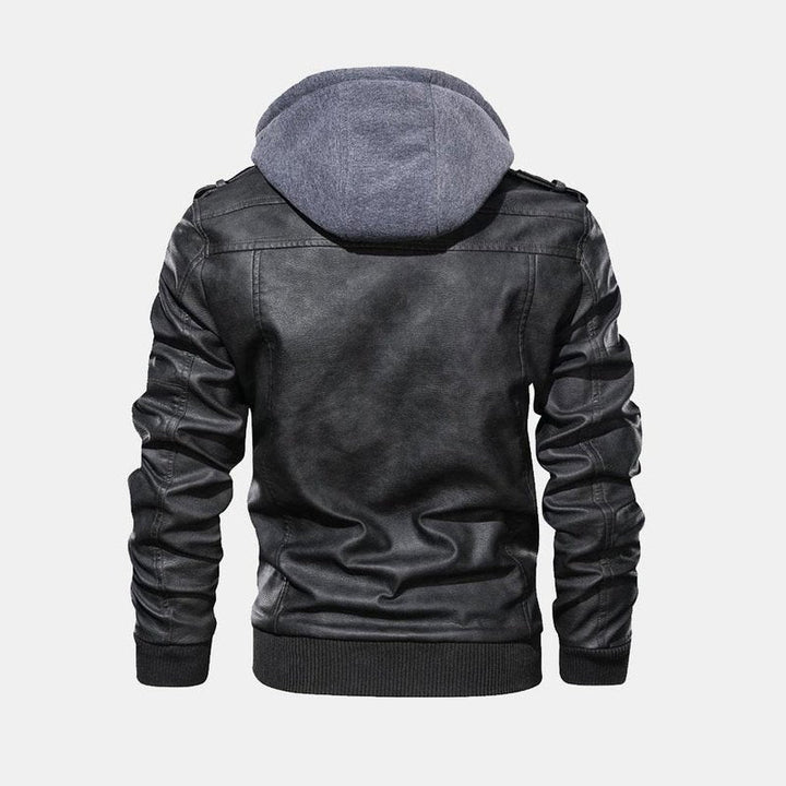Detachable Hooded Leather Jacket