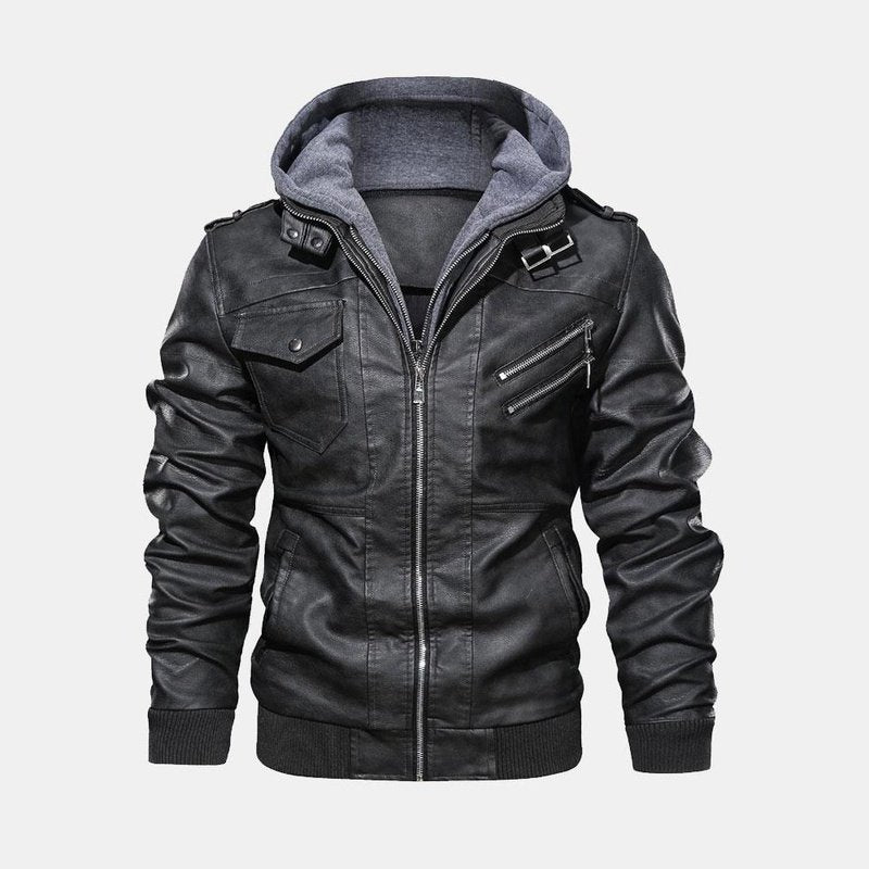 Detachable Hooded Leather Jacket