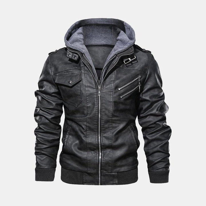 Detachable Hooded Leather Jacket