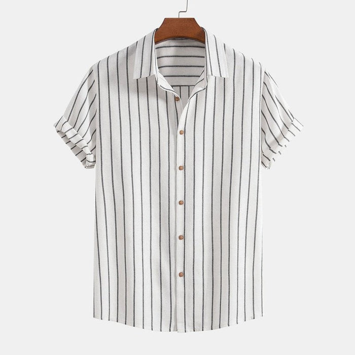 Cotton Blend Striped Button Up Shirt