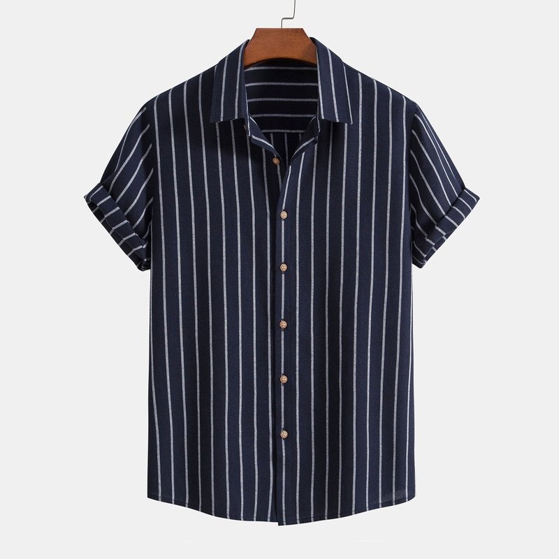 Cotton Blend Striped Button Up Shirt