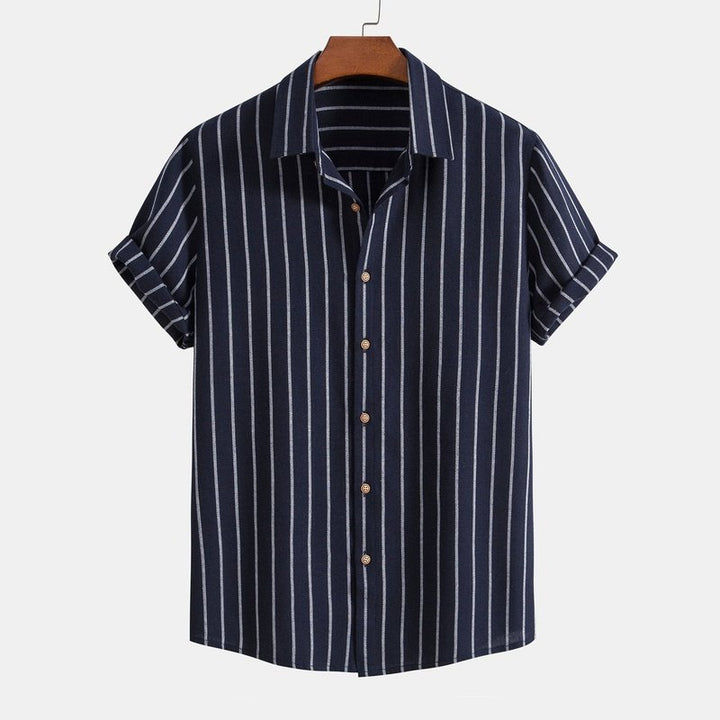 Cotton Blend Striped Button Up Shirt